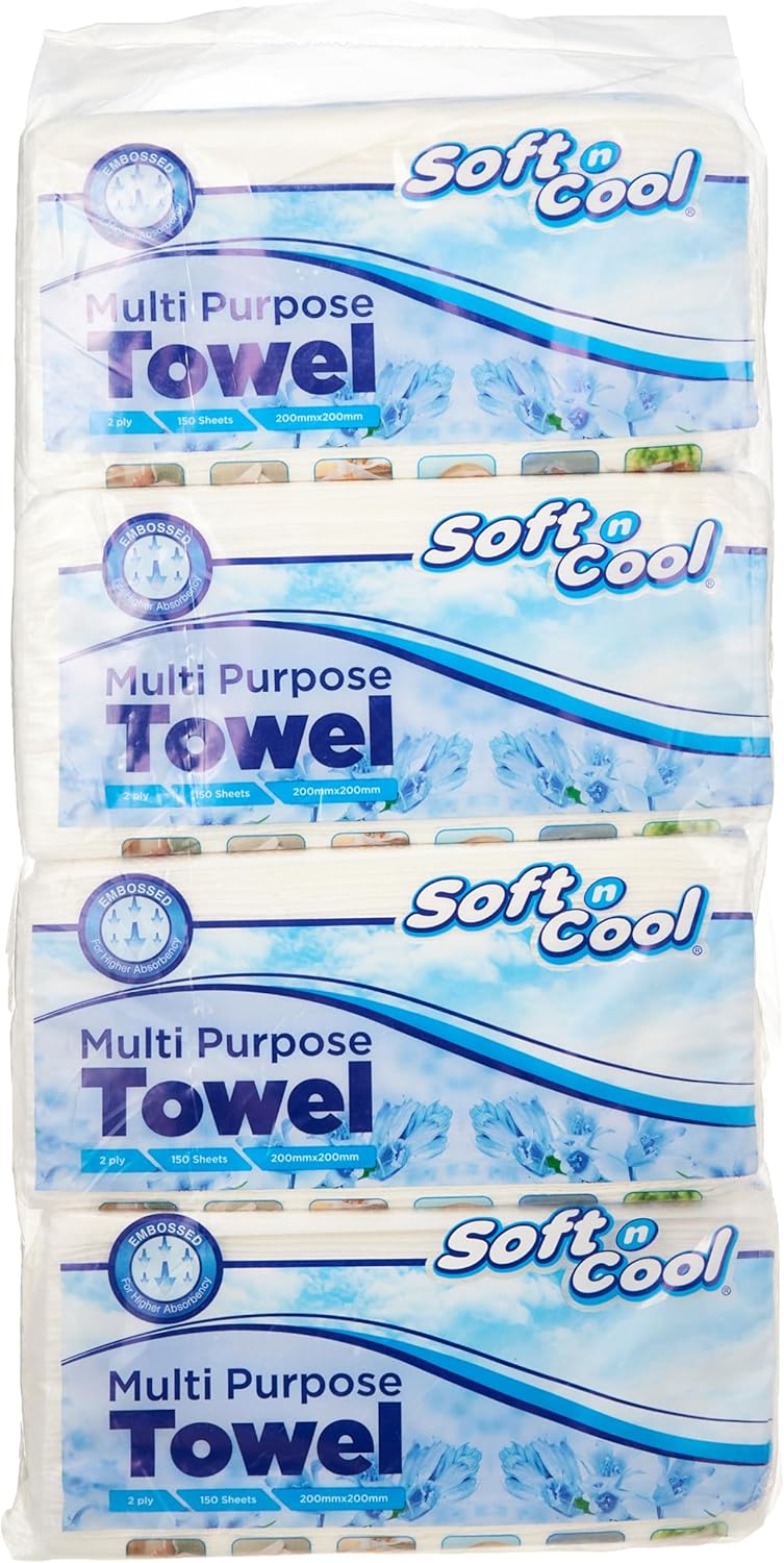 Soft N Cool Multi-Purpose Towels - 150 Sheets, 2-Ply Disposable Cleaning Wipes - Image 1